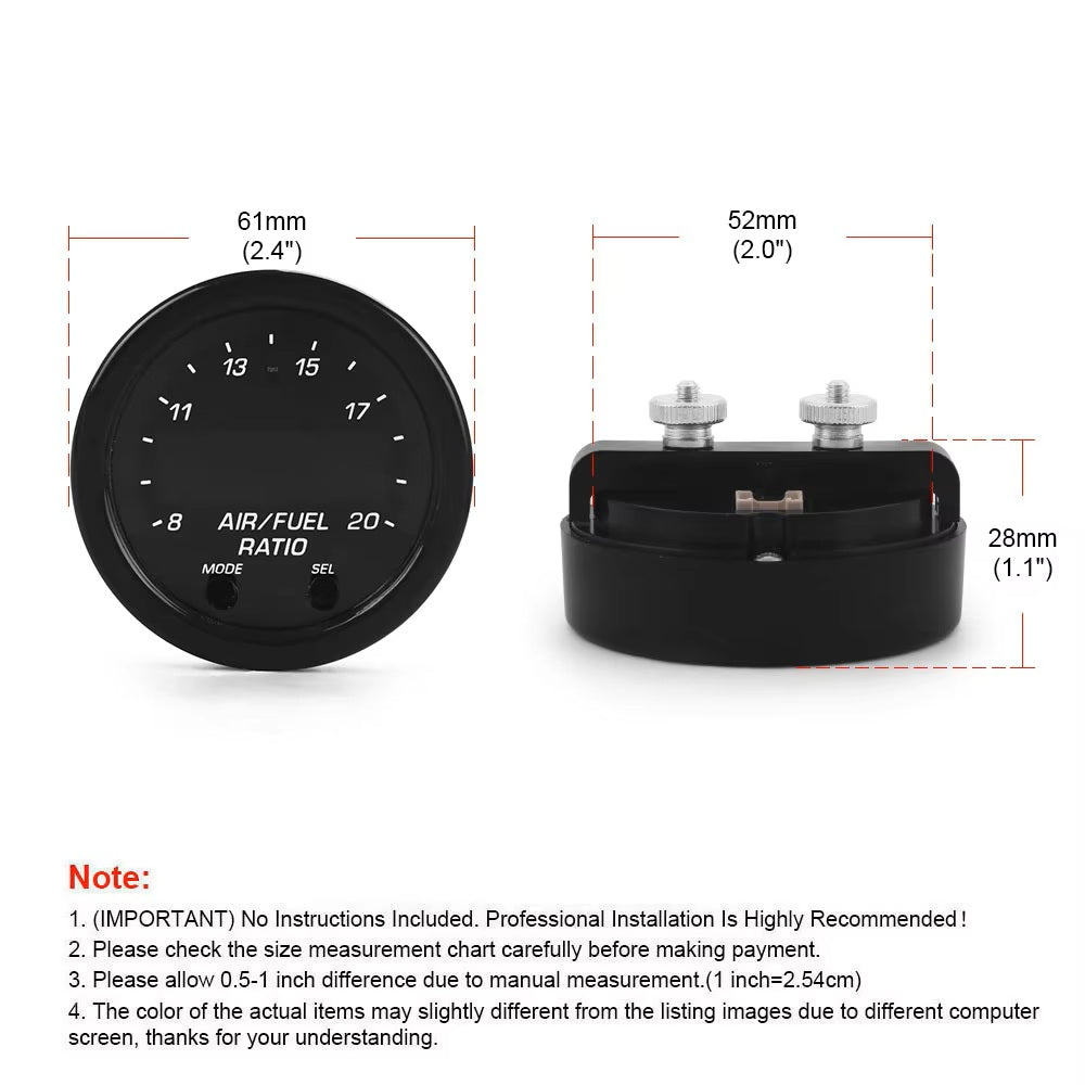 Wideband O2 Air Fuel Ratio Gauge Kit