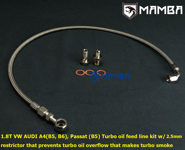 Mamba For VW AUDI A4 Passat 1.8T K03 K04 Turbocharger Oil Feed Line kit w/ 2.5mm restrictor