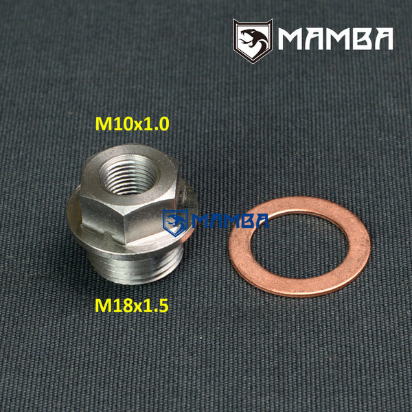 Mamba SS304 VDO Turbocharger oil pressure temperature sensor adapter M18x1.5(M) to M10x1.0(F)