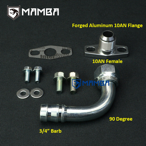 Mamba 90Deg 3/4" Turbocharger Oil Return Barb Fitting Kit Garrett GT25R GT2554R GT2560R