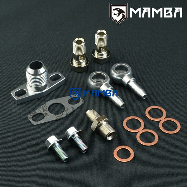Mamba Complete Oil / 5/16"Barb Coolant Fitting Flange KIT EFR 7670 8374 Turbocharger -> 10AN
