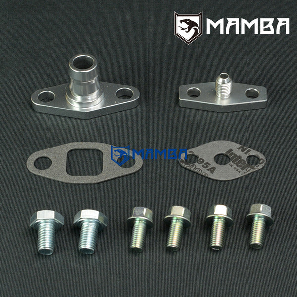 Mamba Garrett T3 T4 Turbocharger Oil feed 4AN (No restrict) & Return 3/4" barb Flange adapter