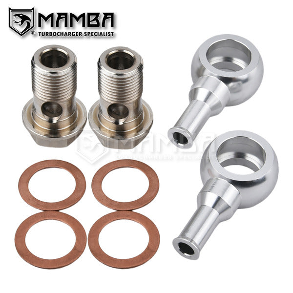 Mamba T6 Billet Banjo bolt kit M18x1.5 to 3/8" Barb Garrett T04 GT40R Turbocharger Coolant