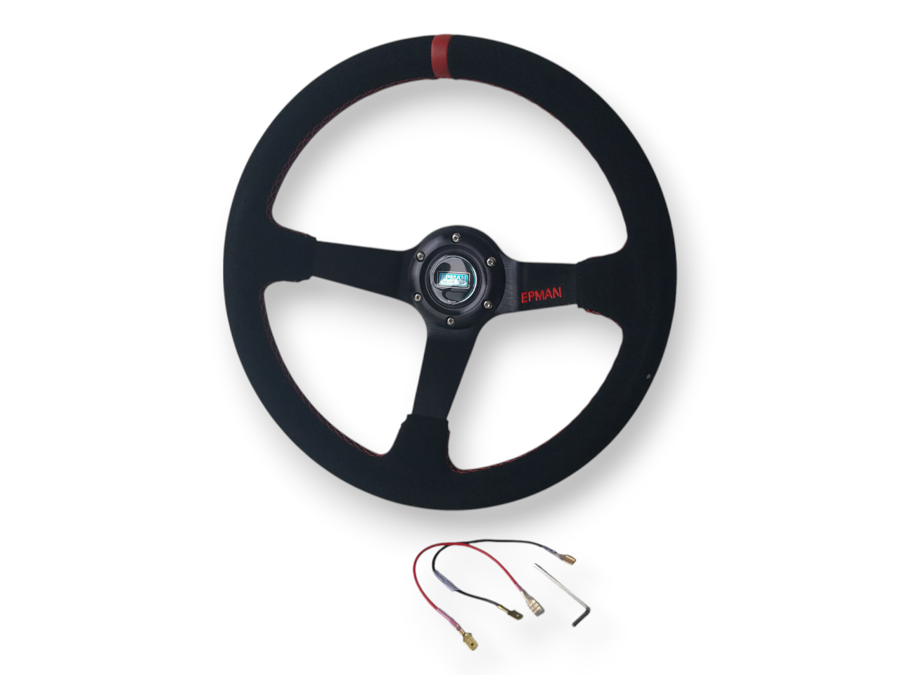 350mm Deep Dish Drift Racing Steering Wheel Suede leather With Red Stripe