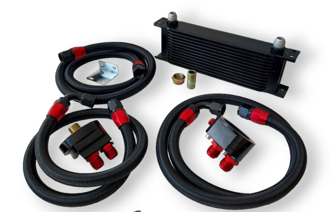 Universal 13 Row Oil Cooler Kit with Oil Filter Relocation - 10AN lines