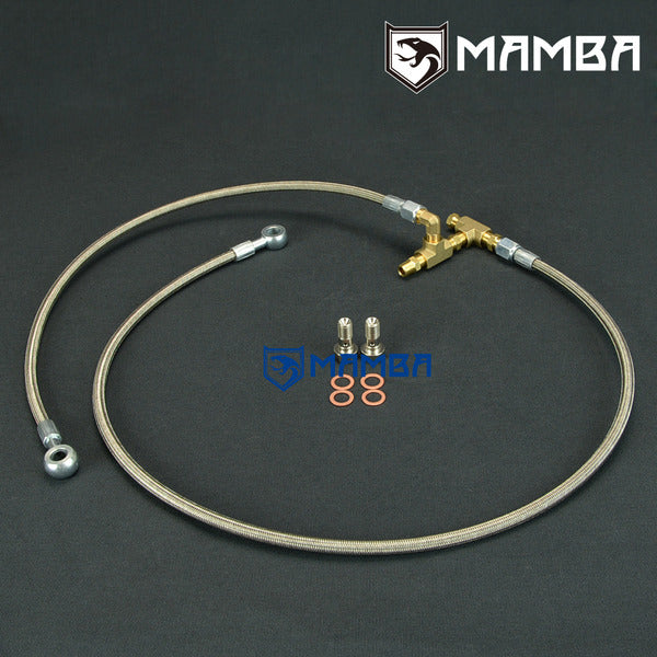 Mamba Turbocharger Oil Feed Line Kit For Nissan VQ37VHR 370Z Z34 w/ Garrett GT28R GT30R