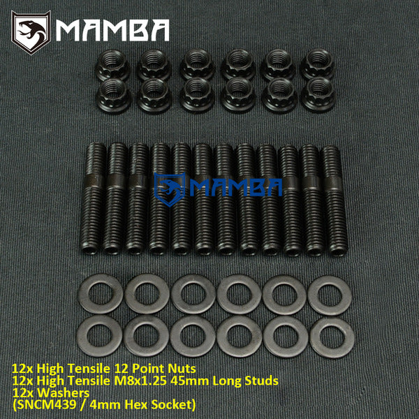 Mamba Nickel Turbocharger Turbine Housing Exhaust Manifold Stud Kit 45mm M8x1.25 (x12)