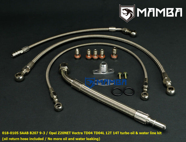 Mamba Turbocharger Oil & Water Line Saab 9-3 AERO B207R Z20NET TD04L 12T 14T with oil return