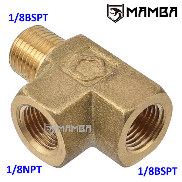 Mamba Brass Street Tee Adapter Fitting 1/8 BSPT (M) to 1/8 BSPT (F) & 1/8 NPT (F)