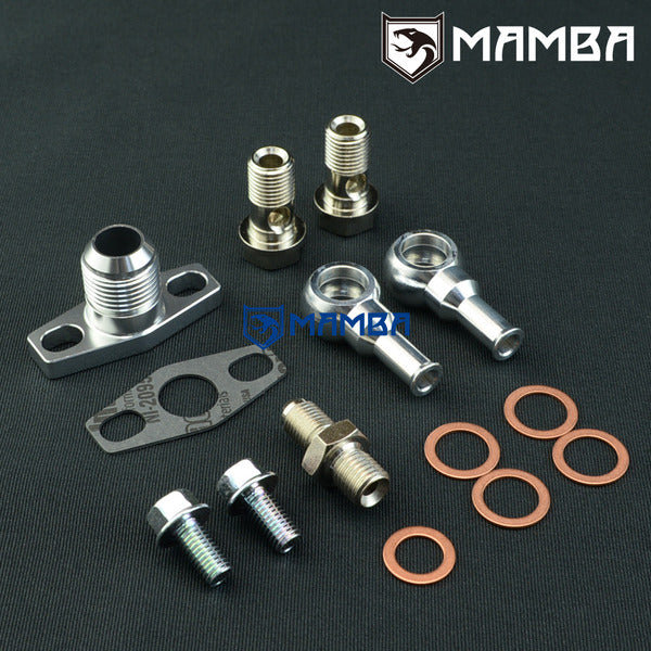 Mamba Complete Oil / 3/8" Barb Coolant Fitting Flange KIT EFR 7670 8374 Turbocharger -> -10AN