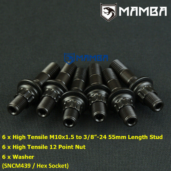Mamba CNC Turbocharger Turbine Housing Exhaust Manifold Stud Kit 55mm M10x1.5 SNCM439 (6 Sets)