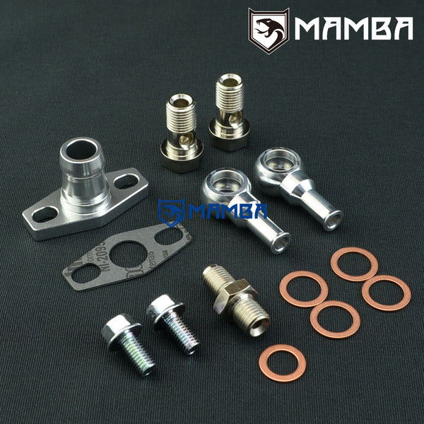Mamba Complete Oil / 3/8" Barb Coolant Fitting Flange EFR 7670 8374 Turbocharger -> 3/4 Barb