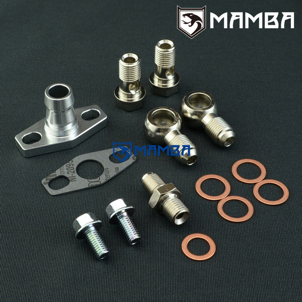Mamba Complete Oil / -6AN Coolant Fitting Flange KIT EFR 7670 8374 Turbochargers -> 5/8 Barb
