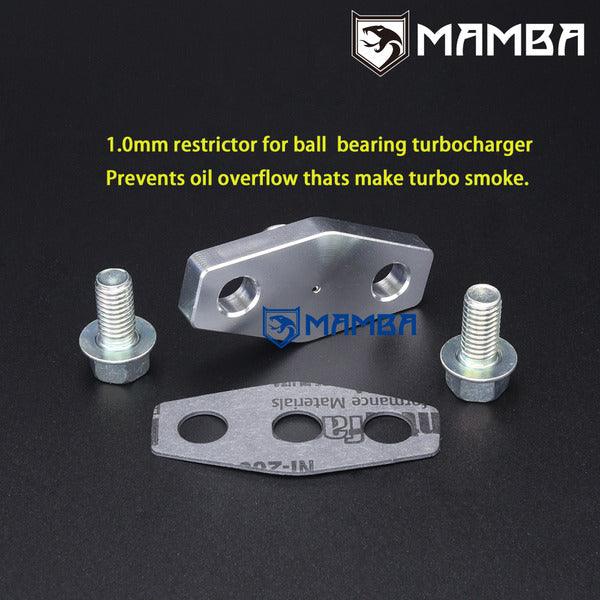 Mamba 4AN Turbocharger Oil Feed Flange Kit Garrett T3/T4R Ball Bearing 1.0mm Restrictor