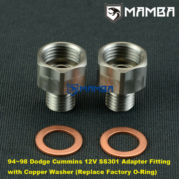 Mamba SS301 Turbocharger Oil Feed Line Fitting for 94~98 5.9L 12v Cummins Dodge (2 Set)