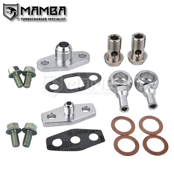Mamba Turbocharger Oil Water Flange Adapter Set Garrett T04B T04E T04R (4AN/10AN/3/8"Barb)