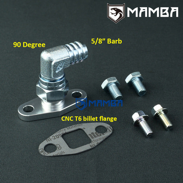 Mamba 90 Deg 5/8" Barb Turbocharger Oil Return Flange Kit Garrett GT37 GT40 GT42 GT45 GT47