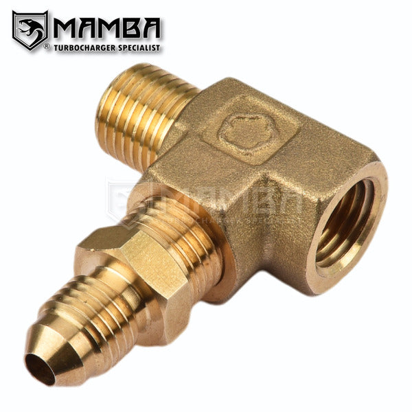 Mamba Brass Tee 1/4NPT x 4AN Turbocharger Oil Pressure Sensor Adapter Fitting Fits Ford XR6