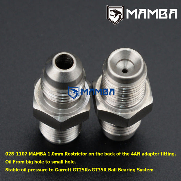 Mamba SUS304 4AN Turbocharger Oil Feed Adapter Fitting / Garrett BB GT3582R GTX3582R