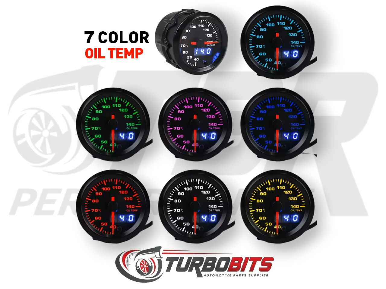 2" 52mm 7 Color LED Car Oil Temp Gauge 40-140℃ Oil Temperature Meter With Sensor