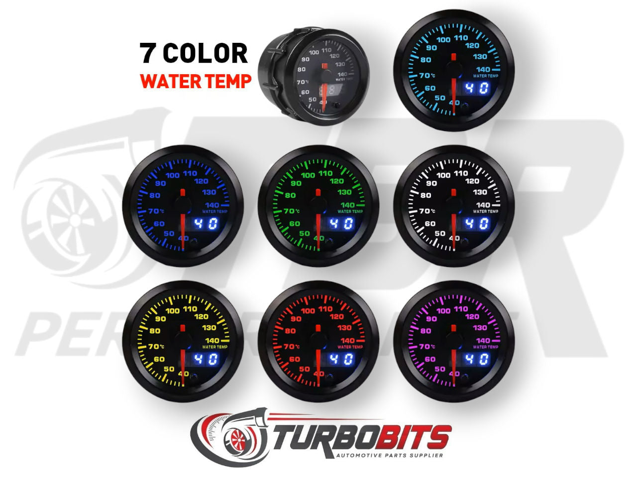 Water Temp Gauge (40-140C) 52mm Dual Display - Electronic - Multi Colour